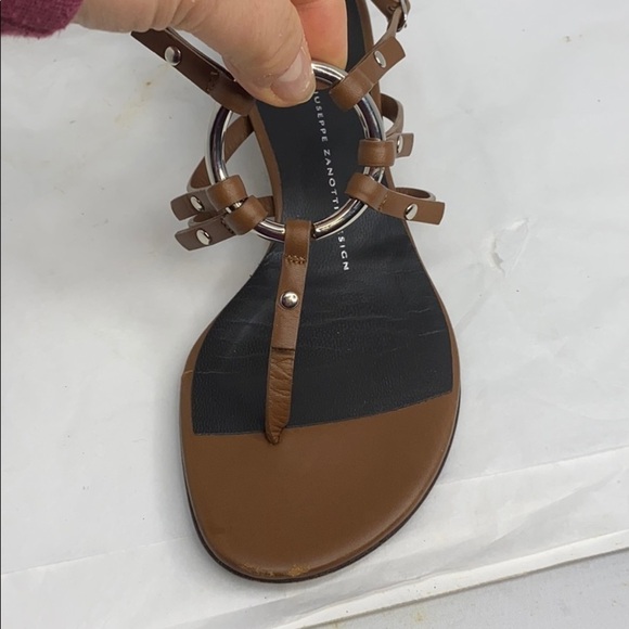 GIUSEPPE ZANOTTI Brown Leather, Wooden Heel, Gold Buckle  Giuseppe Zanotti Sz 38 Brown Low Wedge Sandals